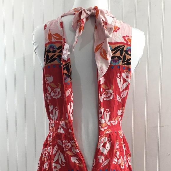Parker Red Pink Floral Aurora Fit & Flare Silk Dress Womens 0 Boho Patchwork - Picture 6 of 11